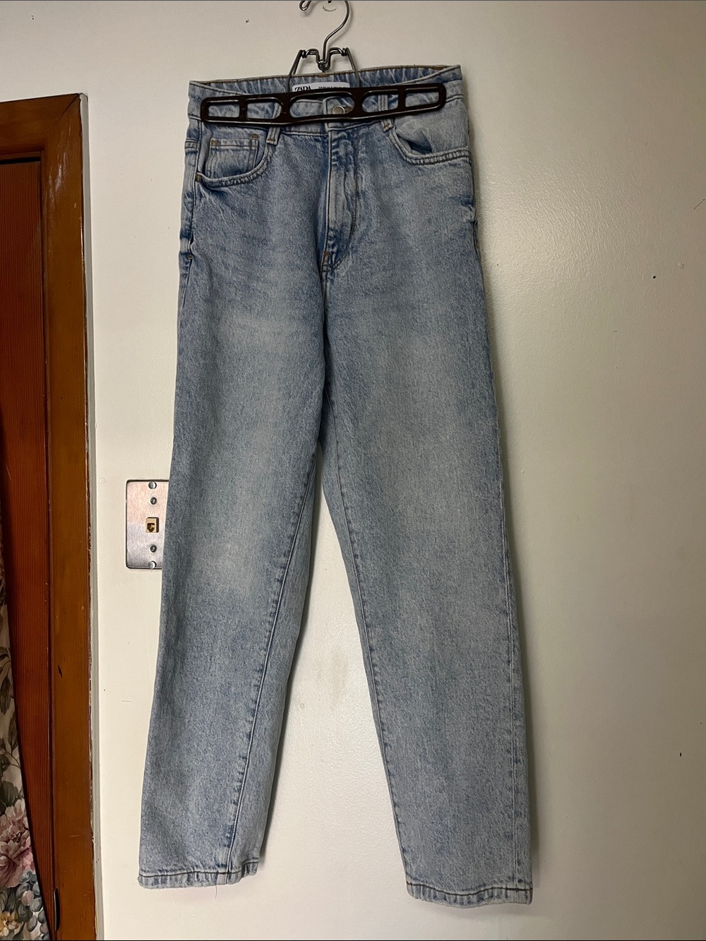 Zara Washed Light Blue High-Rise Straight Jeans